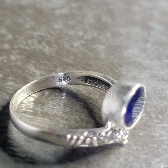 Native Blue Sapphire Stone Gemstone Ring Size 7.5 Sterling Silver Women Bohemian - Picture 3 of 4